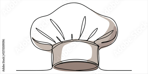 Chef hat Symbol of cooking and restaurant kitchen single line art drawing sketch on white background