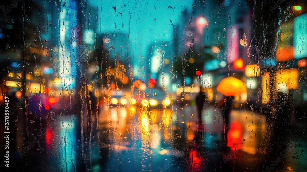 Rainy Night Cityscape: A View Through the Window Rainy Night Cityscape: A View Through the Window