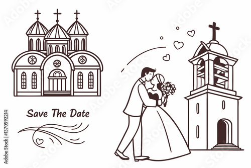 Simple illustration with wedding motif. June Bride.