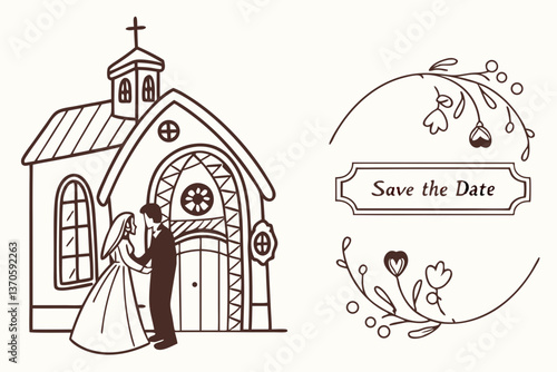 Simple illustration with wedding motif. June Bride.