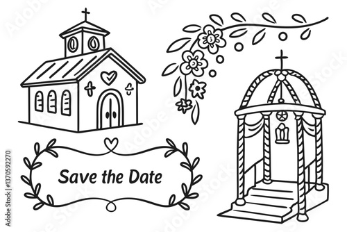 Simple illustration with wedding motif. June Bride.