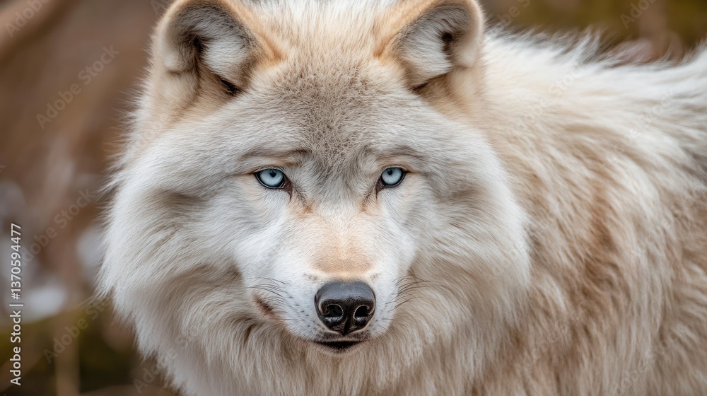 Intense arctic wolf with stunning blue eyes, closeup capturing wild essence Intense arctic wolf with stunning blue eyes, closeup capturing wild essence