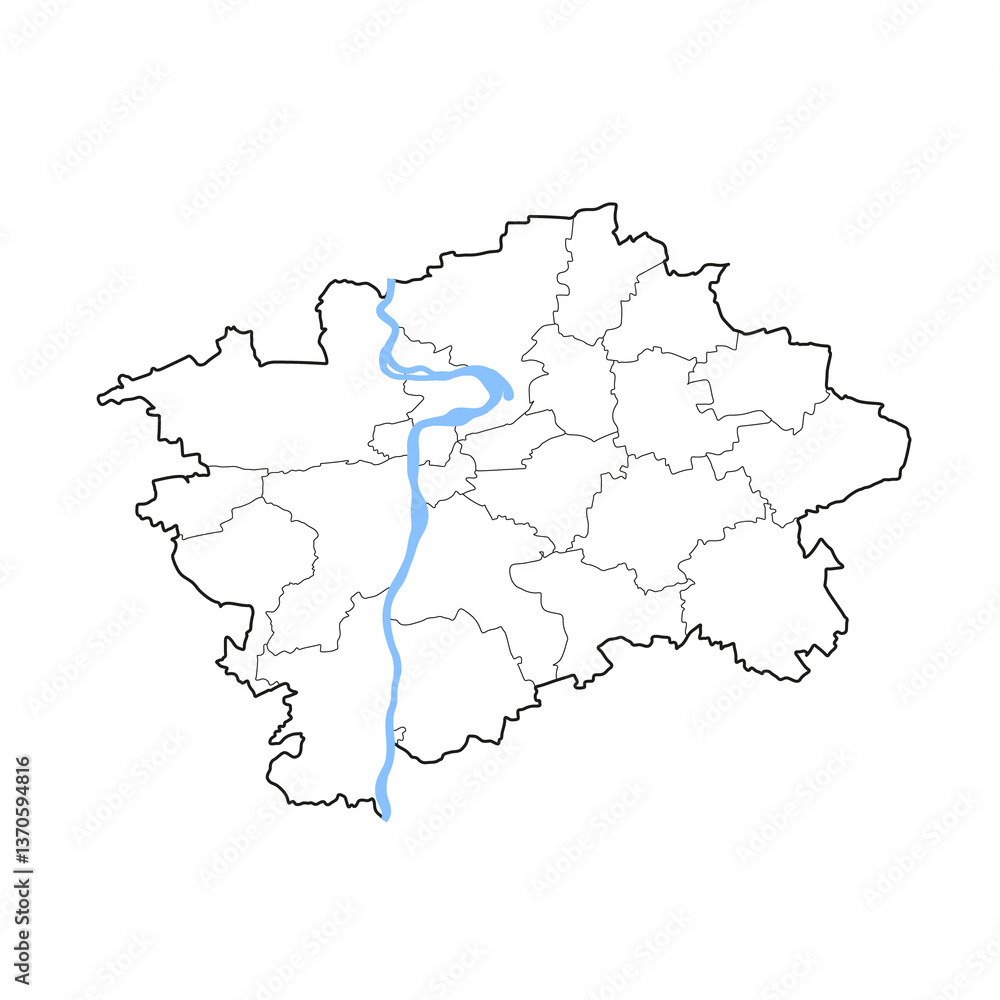 Praha map with districts and waterways Praha map with districts and waterways
