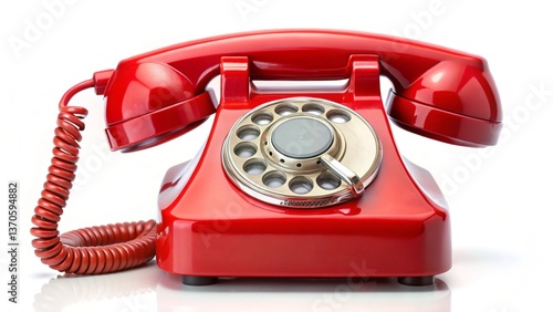 an old fashioned red telephone isolated on white background
