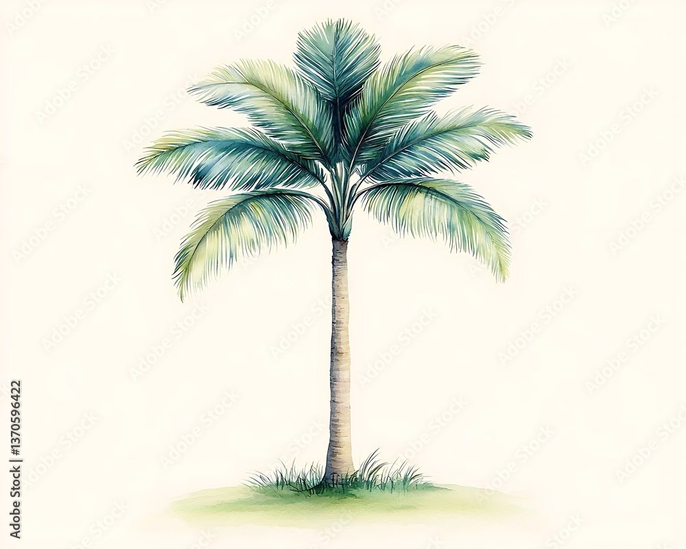 Obraz premium Watercolor Palm Tree for Tropical Island Illustration.