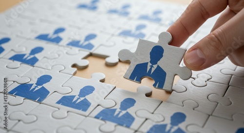 Completing the Team Puzzle A Hand Placing a Piece with a Businessman