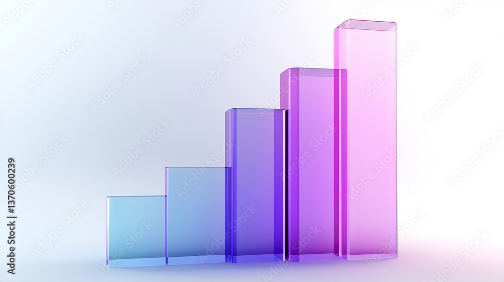 Glass bar graph showing growth and success in business analytics Glass bar graph showing growth and success in business analytics