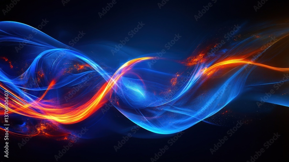 Fototapeta premium Abstract Energy Flow: Blue and Orange Glowing Waves