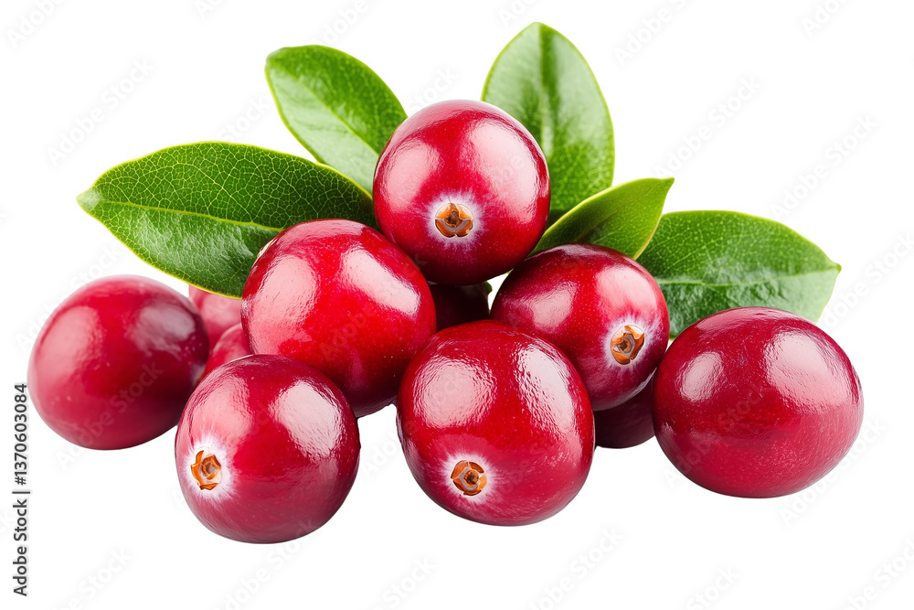 Obraz premium Cranberries with leaves isolated background