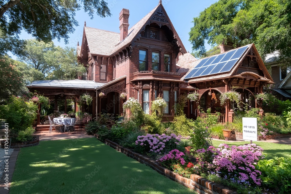 Victorian Home in Savannah, Georgia with Intricate Woodwork, Wraparound Porch, and Solar Panels on Rear-Facing Roof, Sustainable Architecture Victorian Home in Savannah, Georgia with Intricate Woodwork, Wraparound Porch, and Solar Panels on Rear-Facing Roof, Sustainable Architecture