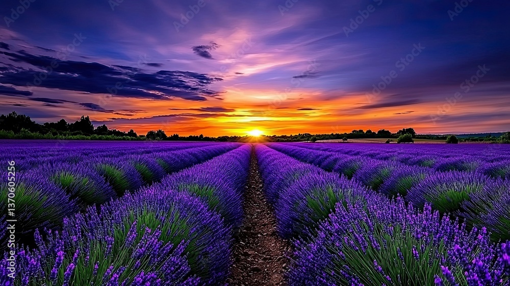Naklejka premium Lavender Sunset: A Serene and Colorful Landscape