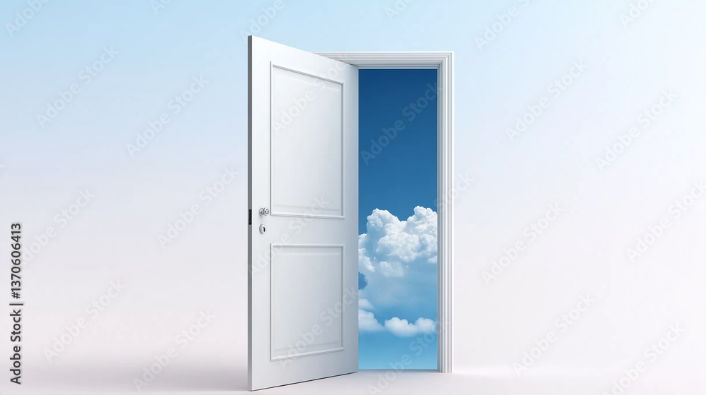 Open door reveals a cloudy sky: path to freedom and new opportunities Open door reveals a cloudy sky: path to freedom and new opportunities