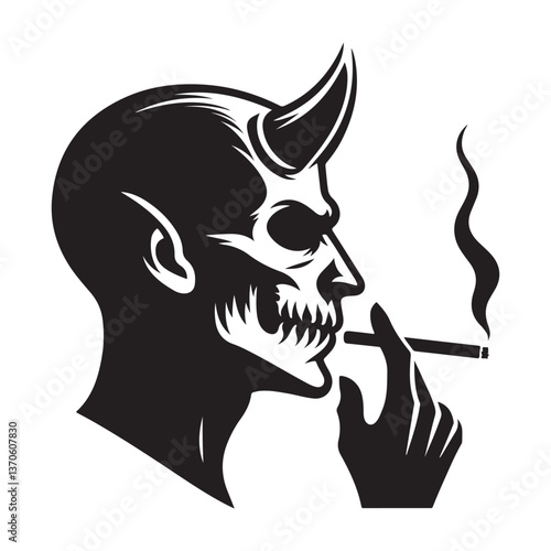 Evil Devil Smoking Cigarette Silhouette Vector Graphic Design Illustration