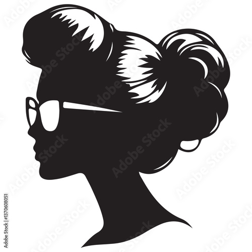Silhouette of Elegant Woman with Glasses and Updo Hairstyle Vector