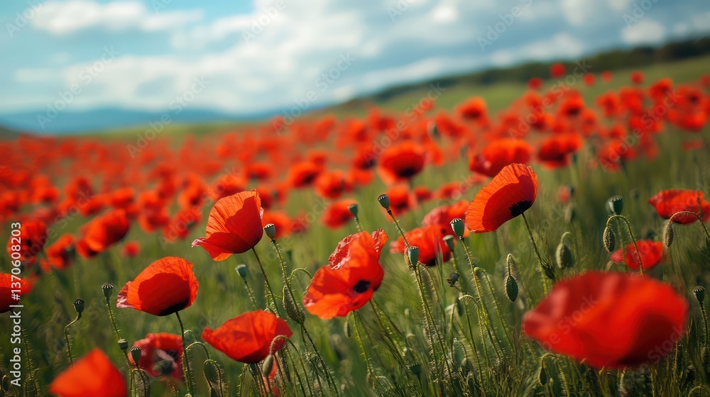 Obraz premium Red Poppy Field Landscape