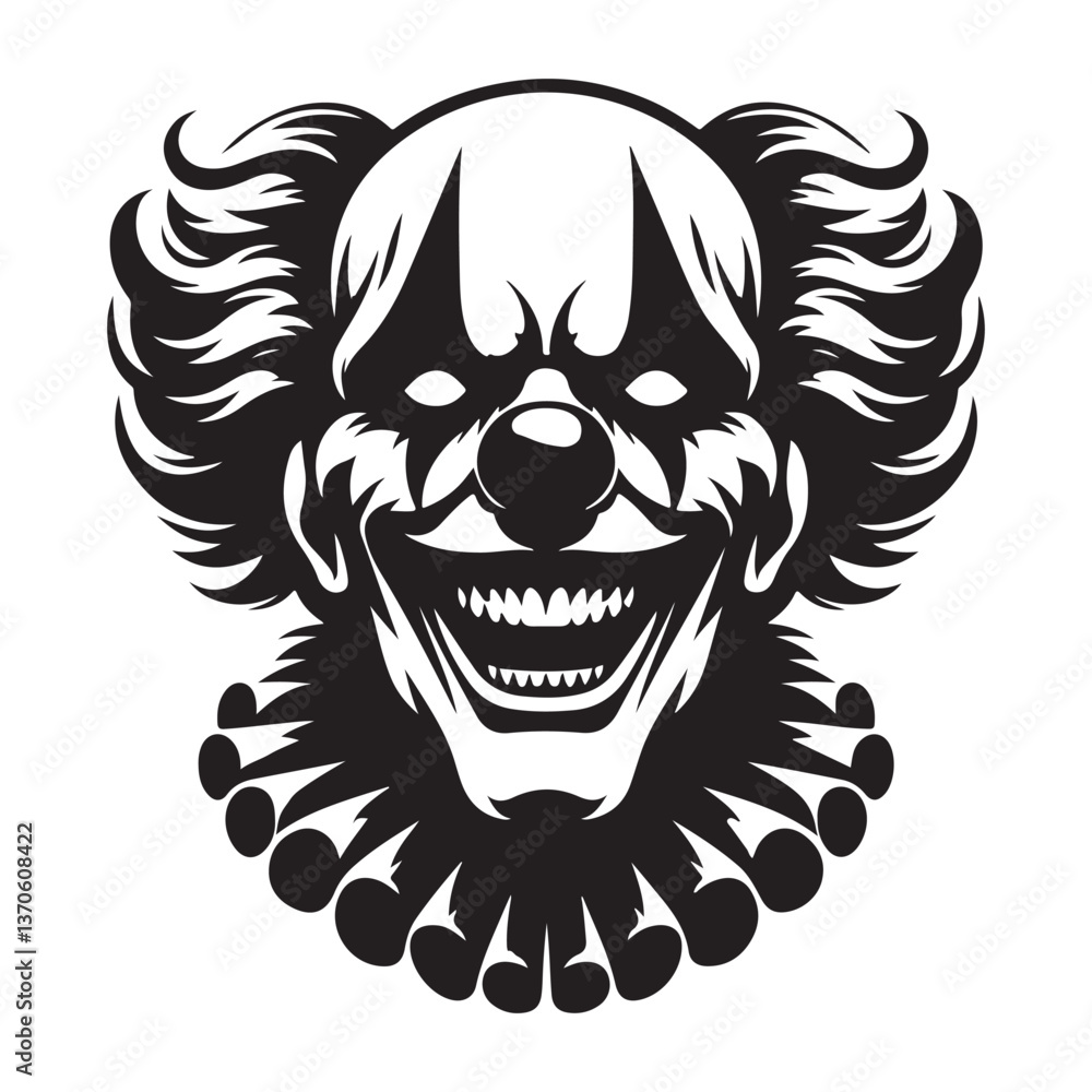 Creepy clown face vector silhouette illustration perfect for halloween designs Creepy clown face vector silhouette illustration perfect for halloween designs