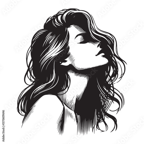 Woman with Flowing Hair Silhouette Vector Style Illustration