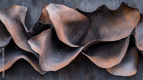 Abstract Rusty Metal Texture Background, Oxidized Steel Waves, Industrial Design