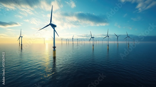 Expansive offshore wind park generating sustainable power with advanced turbine array