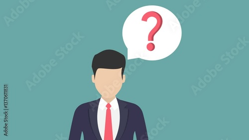 Animation man in suit with lightbulb in thought bubble suitable for presentations, brainstorming concepts, creative thinking visuals, business ideas.