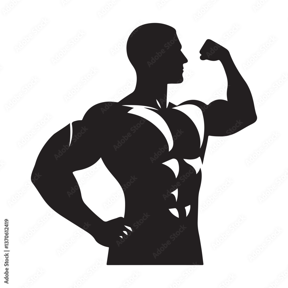 Fototapeta premium Muscular Bodybuilder Silhouette Vector Artwork Illustration for Fitness Designs
