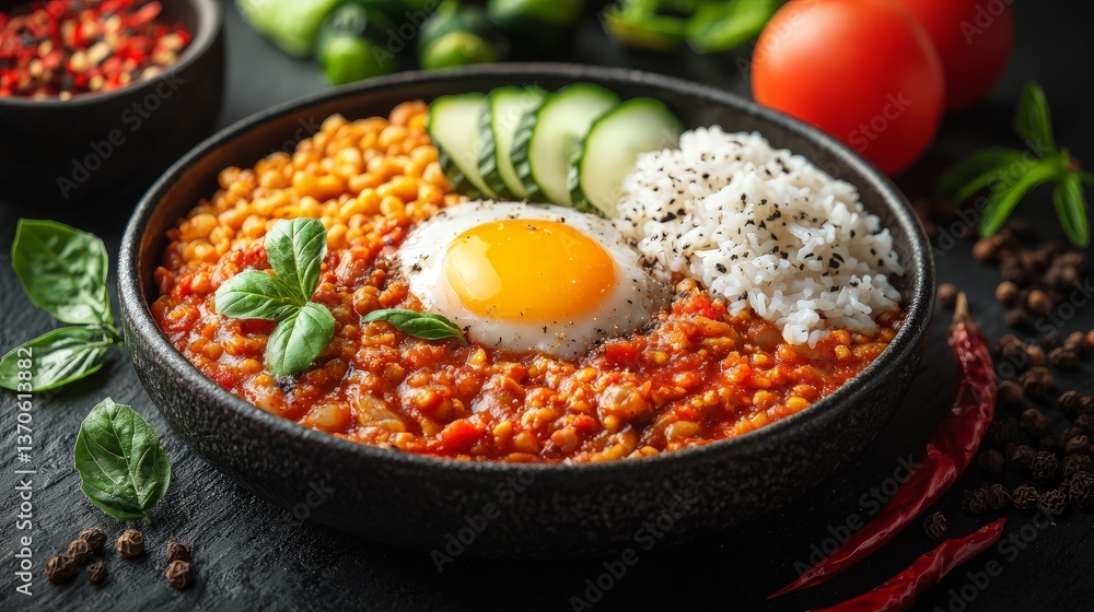 Colorful Bowl of Rice, Egg, and Vegetables Colorful Bowl of Rice, Egg, and Vegetables