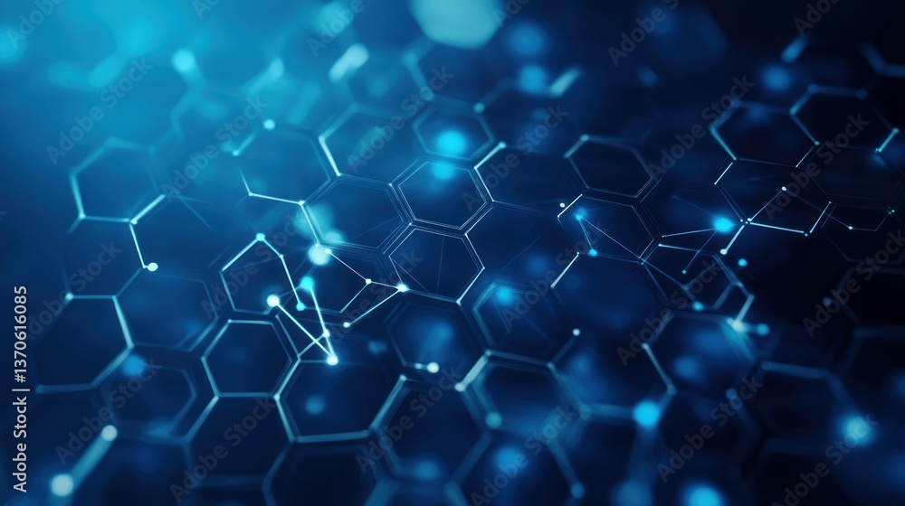 Obraz premium Abstract blue hexagon network, data, technology, futuristic, connection.