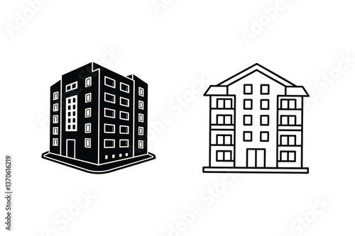Apartment Building Icons Modern, Classic, Residential, Design, Architecture, Real Estate, Property, 