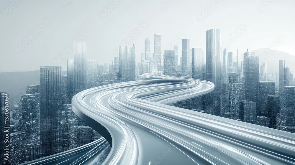 Futuristic cityscape with elevated road, capturing the essence of urban travel. Futuristic cityscape with elevated road, capturing the essence of urban travel.
