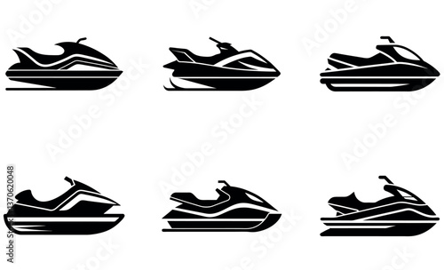 Collection of Black and White Jet Ski Icons