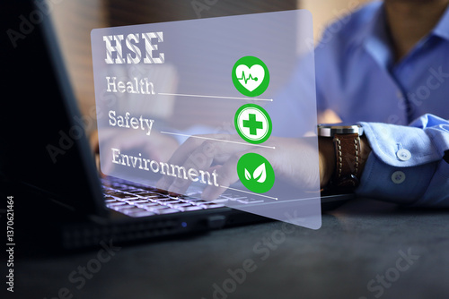 Quadro su tela health safety environment concept with a man working on desktop to manage the wo