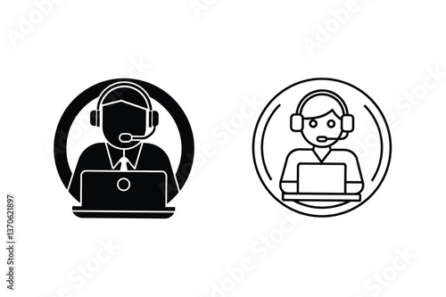 Customer Support Icons Headset, Laptop, Service, Agent, Help, Assistance, Online, Tech, Support, Des