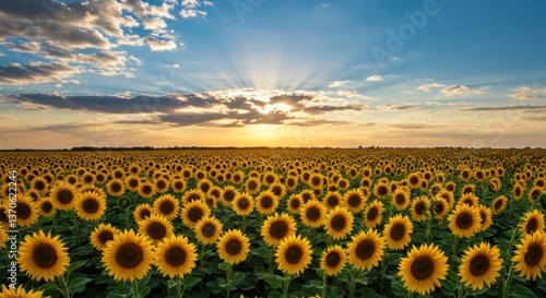sunflower field at sunset