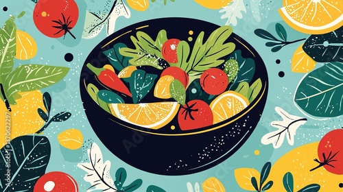 A vibrant and colorful illustration of a fresh healthy salad