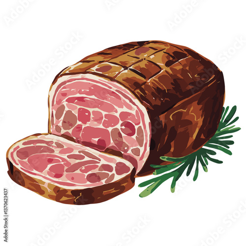 Watercolor Style Sliced Meatloaf with Herbs