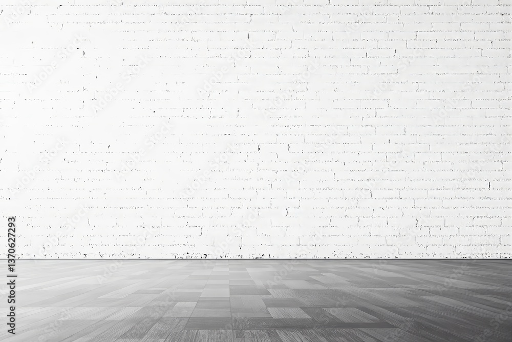 Fototapeta premium Empty white brick wall with wooden floor background.