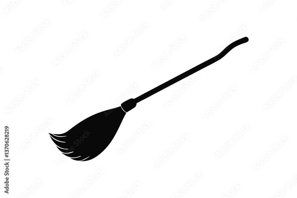 Silhouette art illustration design of a broomstick floating in mid-air.eps Silhouette art illustration design of a broomstick floating in mid-air.eps