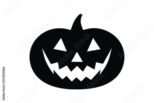 Silhouette art illustration design of a pumpkin with a carved, grinning face.eps