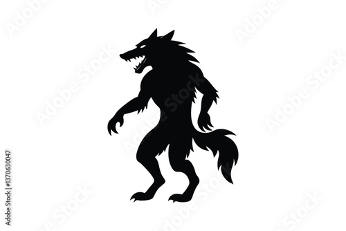 Silhouette art illustration design of a werewolf standing on two legs and howling.eps