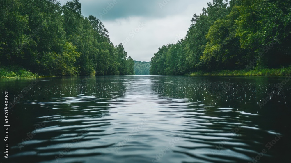 Naklejka premium Tranquil Forest River Landscape