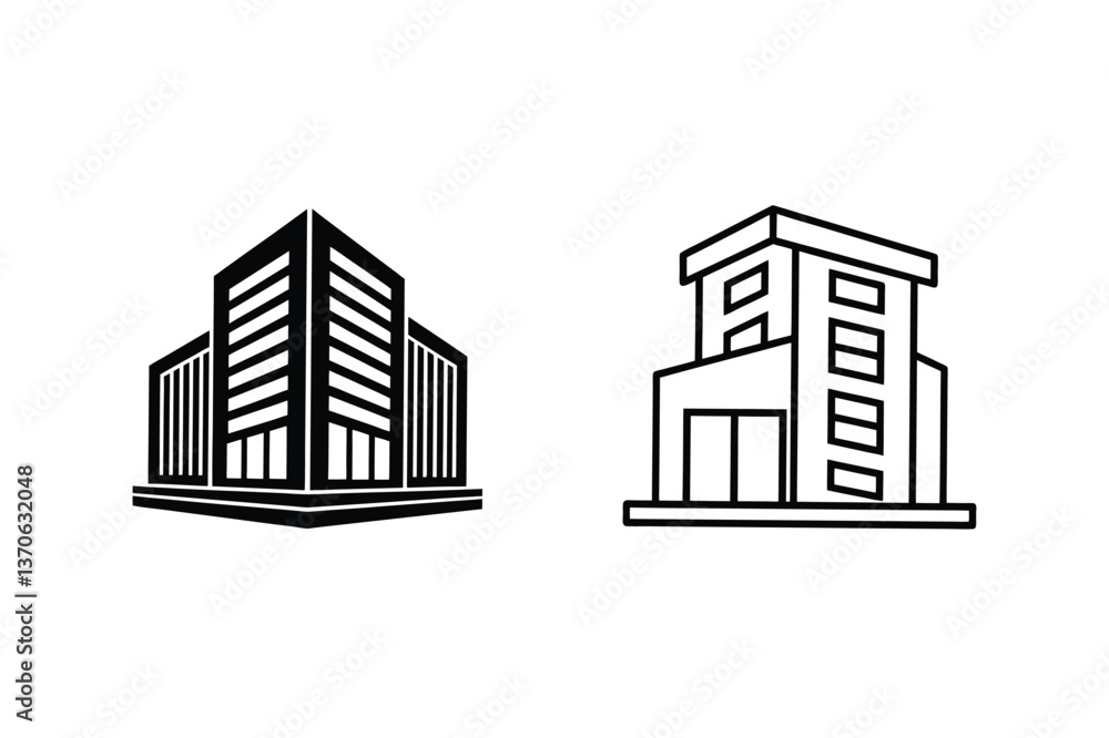 Fototapeta premium Modern Minimalist Building Icons Architecture, Design, Real Estate, Property
