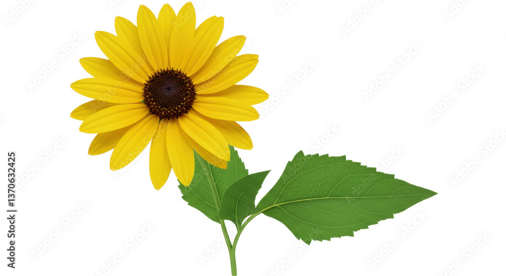 Obraz premium Isolated Yellow Sunflower with Green Leaves