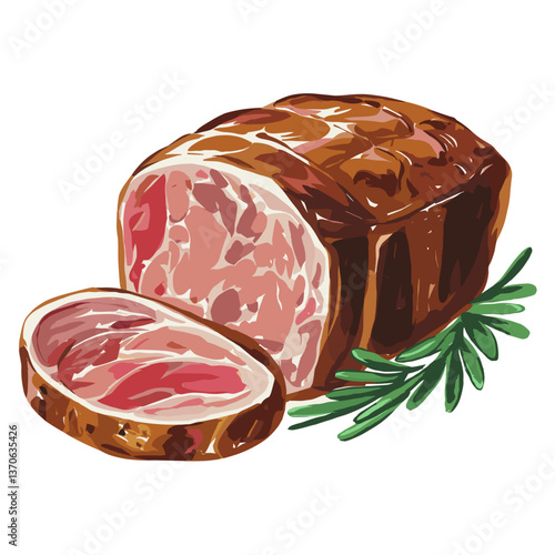Watercolor Style Sliced Meatloaf with Herbs