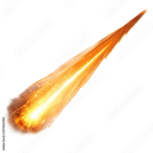 Fiery Streak of Light, Comet with Sparks, Energy Beam on transparent background, Fireball