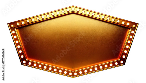 A gold sign with a diamond shape and a lot of lights. The sign is shiny and bright, and it looks like it's from a theater or a concert