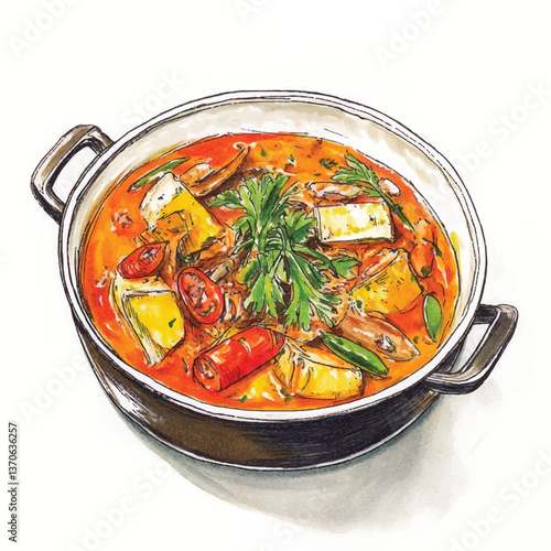 watercolor copic marker concept sketch of Bouillabaisse
