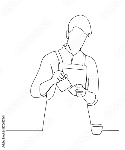 Continue one line of barista pouring milk to coffee.