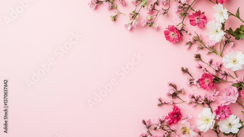 Wallpaper Mural ピンクの背景に並ぶカーネーションや花々とつぼみ Torontodigital.ca