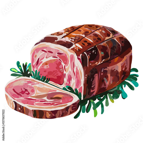 Watercolor Style Sliced Meatloaf with Herbs