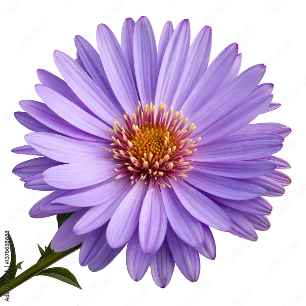 Isolated Purple Aster Flower, Yellow Center, Vibrant Petals on transparent background Closeup Isolated Purple Aster Flower, Yellow Center, Vibrant Petals on transparent background Closeup